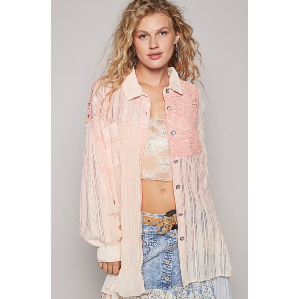 POL Baby Pink Button Front Top